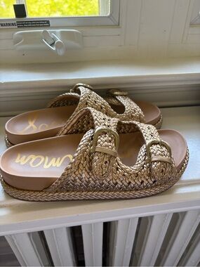 Sam Edelman Metallic Gold Braided Buckle Slide Sandals